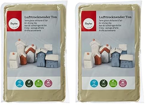 Rayher Lufttrocknender Ton, Beige, 1 kg, Modelliermasse, lufthärtend, weich, geschmeidig, ohne brennen, 3450102 (Packung mit 2) von Rayher