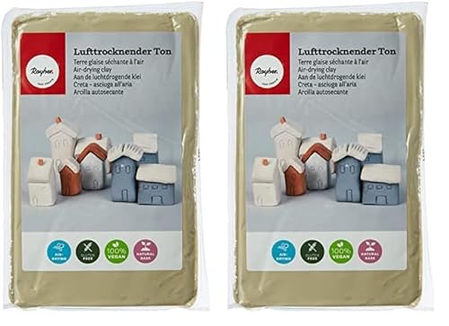 Rayher Lufttrocknender Ton, Beige, 1 kg, Modelliermasse, lufthärtend, weich, geschmeidig, ohne brennen, 3450102 (Packung mit 2) von Rayher