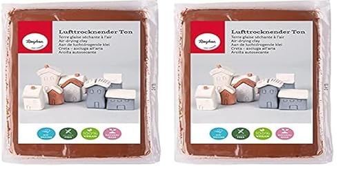Rayher Lufttrocknender Ton, dunkelbraun, 1 kg, Modelliermasse, lufthärtend, weich, geschmeidig, ohne brennen, 3450105, 1000 g (Packung mit 2) von Rayher