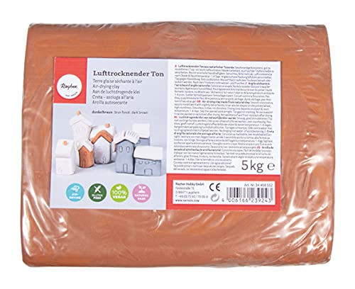 Rayher Lufttrocknender Ton, dunkelbraun, 5 kg, Modelliermasse, lufthärtend, weich, geschmeidig, ohne brennen, 34468552, 5000 g von Rayher