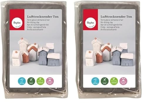 Rayher Lufttrocknender Ton, grau, 1 kg, Modelliermasse, lufthärtend, weich, geschmeidig, ohne brennen, 3450125 (Packung mit 2) von Rayher