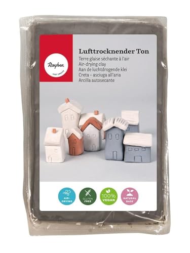 Rayher Lufttrocknender Ton, grau, 1 kg, Modelliermasse, lufthärtend, weich, geschmeidig, ohne brennen, 3450125 von Rayher