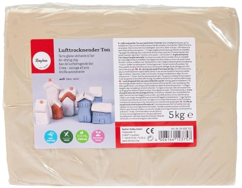 Rayher Lufttrocknender Ton, weiß, 5 kg, Modelliermasse, lufthärtend, weich, geschmeidig, ohne brennen, 34468102, 5000 g von Rayher