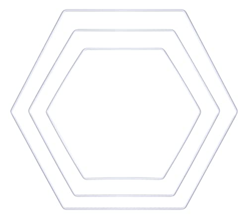 Rayher Metallformen Hexagon, weiß, sortiert, Box 3 Stück, je 1x 20 cm, 25 cm, 30 cm, Metallringe, Drahtformen zum Basteln, für Wickeltechnik, Floristik, Makramee Ring, 25219102 von Rayher