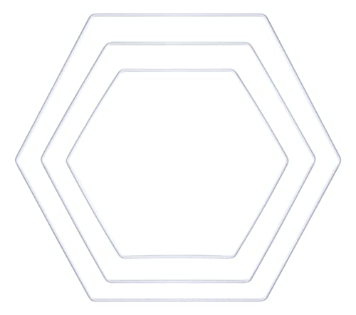 Rayher Metallformen Hexagon, weiß, sortiert, Box 3 Stück, je 1x 20 cm, 25 cm, 30 cm, Metallringe, Drahtformen zum Basteln, für Wickeltechnik, Floristik, Makramee Ring, 25219102 von Rayher