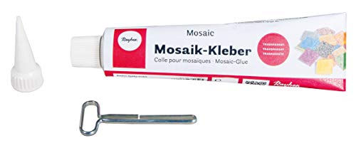 Rayher Mosaikkleber, Tube 80 ml, mit Tubenschlüssel, transparent, frostunempfindlich, wasserfest, Spezialkleber für Mosaiksteine, 3338500 von Rayher