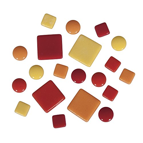 Rayher Mosaiksteine Mischung Fancy, Glasmosaik, durchgefärbt, Eimer 500 g (ca. 395 Stück), Glassteine, Größen gemischt, 10 x 10 mm, 20 x 20 mm, 12 mm ø, rot/orange/gelb Töne, 14827000 von Rayher
