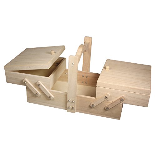 Rayher Nähkästchen, Holz, FSC zertifiziert, 34,5 x 20 x 21,5 cm, zwei Etagen, drei Fächer, zum Aufklappen, mit Henkel, 48216000 Rayher Nähkästchen, Holz, FSC zertifiziert, 34,5 x 20 x 21,5 cm, zwei Etagen, drei Fächer, zum Aufklappen, mit Henkel, 48216000 von Rayher