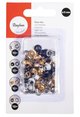 Rayher Ösen Set, 5 mm ø, rund, Blister 50 Stück, Farbmischung weiß, schwarz, silber, gold, ideal für den Heimgebrauch und kreative DIY-Projekte, 69288000 Rayher Ösen Set, 5 mm ø, rund, Blister 50 Stück, Farbmischung weiß, schwarz, silber, gold, ideal für den Heimgebrauch und kreative DIY-Projekte, 69288000 von Rayher