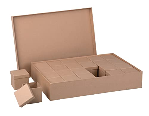 Rayher Pappmaché Boxen Set, 25teilig, große Box 26 x 38 x 7 cm, befüllt mit 24 kleinen Boxen 6 x 6 x 6 cm, Adventskalender zum Befüllen, FSC zertifiziert, zum Bemalen und Dekorieren, 67386000 von Rayher