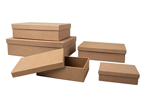 Rayher Pappmaché Boxen mit Deckel, Set 5-teilig, Pappboxen, Geschenkboxen 5er-Set, rechteckig, 10 x 7 – 26 x 17 cm, Schachteln, braun, aus Karton, FSC zertifiziert, Aufbewahrungsboxen, 67384000 Rayher Pappmaché Boxen mit Deckel, Set 5-teilig, Pappboxen, Geschenkboxen 5er-Set, rechteckig, 10 x 7 – 26 x 17 cm, Schachteln, braun, aus Karton, FSC zertifiziert, Aufbewahrungsboxen, 67384000 von Rayher