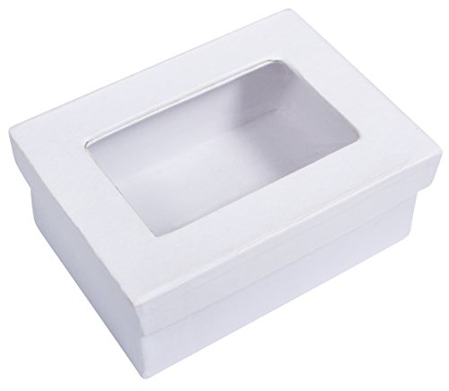Rayher Pappmaché-Geschenkbox, weiß, 10,5x7,7x4,4cm, Deckel mit Sichtfenster, FSC Recycled 100%, Dose, Schachtel, Deko-Karton, 67269102 von Rayher