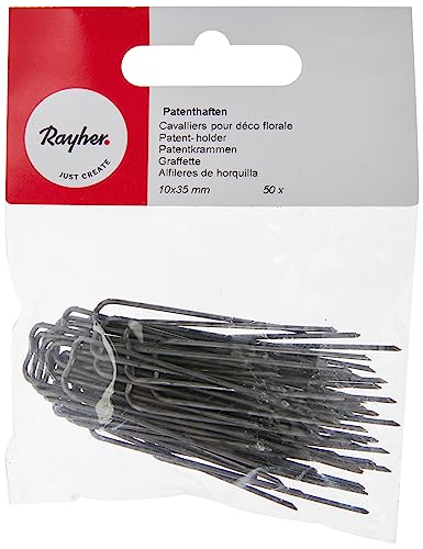 Rayher Patenthaften, Länge 35 mm, Breite 10 mm, 50 Stück, Metall, angespitzt, mit Welle, Römerhaften, Steckhaften, für Floristikarbeiten, 2408000 von Rayher