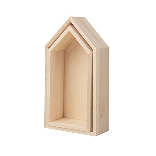 Rayher Rahmen Häuser aus Holz, FSC zertifiziert, 2er Set, 17x9x4 cm + 15x7x4 cm, Holzrahmen, Beige, 62695000 von Rayher