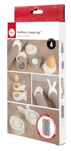 Rayher Silikon Gießform "Happy Egg", Format 14,5 x 26 cm, Tiefe 2 cm, 4 Formen, zum Ausgießen mit Kreativ Beton, Resin Gießharz, Raysin-Gießpulver, Gießform Ostern, 36136000 von Rayher