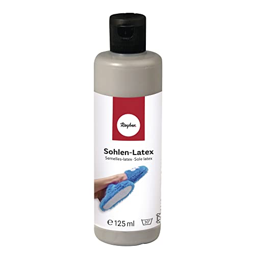 Rayher Sohlen-Latex, Flasche 125 ml, graue Farbe, für eine robuste, rutsch- und abriebfeste Gummisohle, Sock Stop, Antirutsch-Sohle, Flüssiglatex, Sockenstop, 38471000 von Rayher