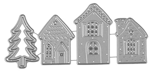 Rayher Stanzschablone Winterhäuser, für Kartengestaltung, Scrapbooking und vieles mehr, Set 4teilig, 2,8 - 3,4 cm x 4 - 5,5 cm, Prägeschablonen, Stahl, 50270000 von Rayher