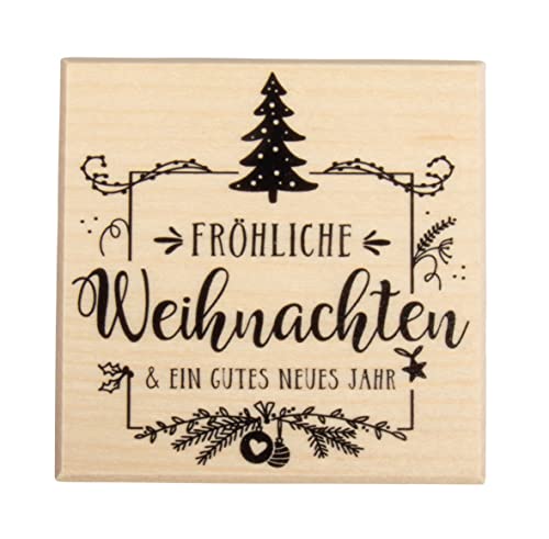 Rayher Stempel Holz "Fröhliche Weihnachten", 7 x 7 cm, Textstempel Holz, Holzstempel, Weihnachtsstempel, Butterer Stempel, 29242000 von Rayher