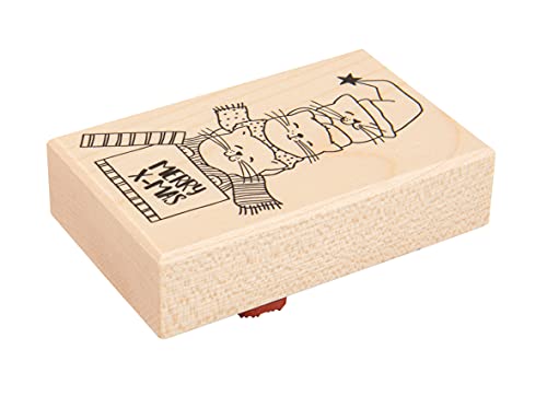 Rayher Stempel Holz "Cats in the box“, 5 x 8 cm, Motivstempel Holz, Holzstempel, Weihnachtsstempel, Butterer Stempel, 29226000 von Rayher