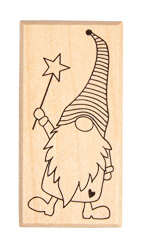 Rayher Stempel Holz "Wichtel Elton", 3 x 6 cm, Holzstempel Weihnachten, zum Gestalten von Karten, Umschlägen, Geschenken, Butterer Stempel, 29240000 von Rayher