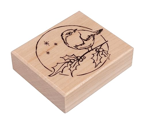 Rayher Stempel Holz "Robin", 6 x 7 cm, Stempel Weihnachten, Holzstempel zum Gestalten von Karten, Umschlägen, Geschenken, Motivstempel, Butterer Stempel, 29254000 von Rayher