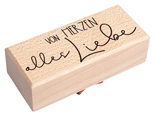 Rayher Stempel Holz "Von Herzen alles Liebe", 3 x 7 cm, Stempel Geburtstag, Holzstempel zum Gestalten von Karten, Umschlägen, Geschenken, Motivstempel, Butterer Stempel, 29248000 von Rayher