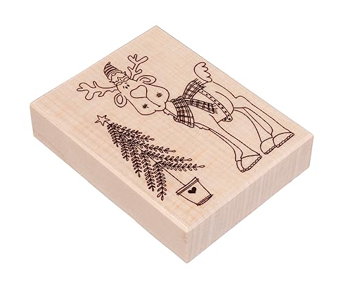 Rayher Stempel Holz "Wichtel im Glück", 7 x 9 cm, Stempel Weihnachten, Holzstempel zum Gestalten von Karten, Umschlägen, Geschenken, Motivstempel, Butterer Stempel, 29256000 von Rayher
