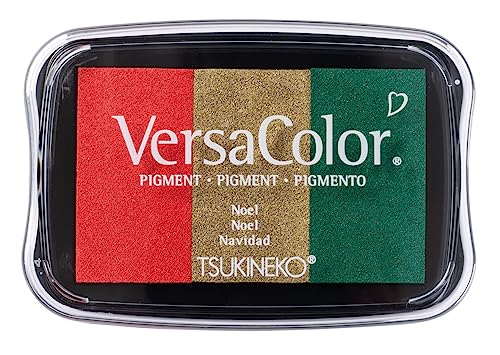 Rayher Stempelkissen "Versacolor" Pigment-Stempelkissen, 3 Farben, grün, gold, rot, Stempelfläche 4,7 x 7,5 cm, säurefrei, lichtecht, Tsukineko Versacolor Stempelfarbe, 29250999 von Rayher