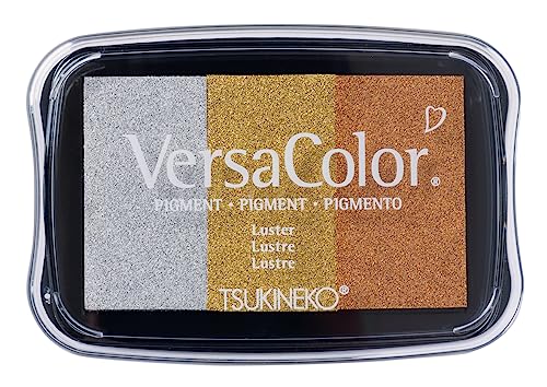 Rayher Stempelkissen "Versacolor" Pigment-Stempelkissen, 3 Farben, silber, gold, kupfer, Stempelfläche 4,7 x 7,5 cm, säurefrei, lichtecht, Tsukineko Versacolor Stempelfarbe, 29250616 von Rayher