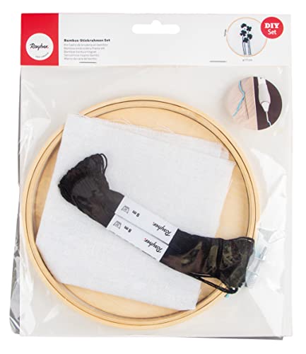 Rayher Stickrahmen Set, 17 cm ø, mit Zubehör, Stickset, Stickrahmen, Bambusrahmen rund, mit Zubehör, Stoffzuschnitt, Stickgarn schwarz, 54062000 Rayher Stickrahmen Set, 17 cm ø, mit Zubehör, Stickset, Stickrahmen, Bambusrahmen rund, mit Zubehör, Stoffzuschnitt, Stickgarn schwarz, 54062000 von Rayher