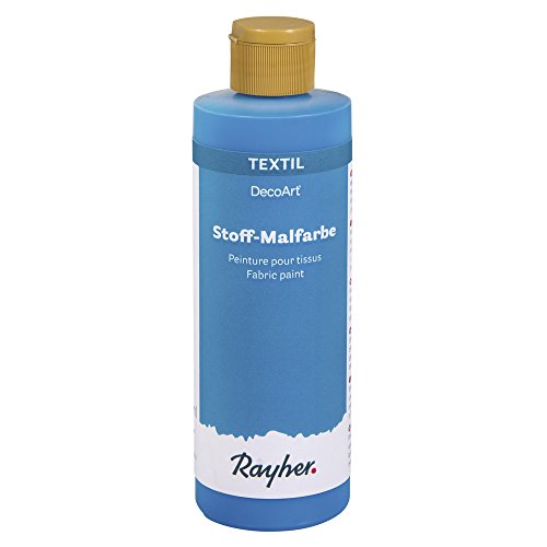 Rayher Stoff-Malfarbe, azurblau, Flasche 236 ml, cremige Acrylfarbe speziell für Textilien wie T-Shirts, Stoffbeutel, Kissenbezüge etc., hochdeckend und waschbeständig, 38951374 von Rayher