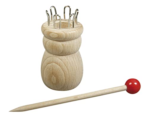 Rayher Strickliesel und Nadel aus Holz, Höhe 6,2 cm, 3,4 cm ø, 6 Metallschlaufen, Lochdurchmesser 1,5 cm, Strickkurbel, Holz FSC zertifiziert, 62475000, Beige von Rayher