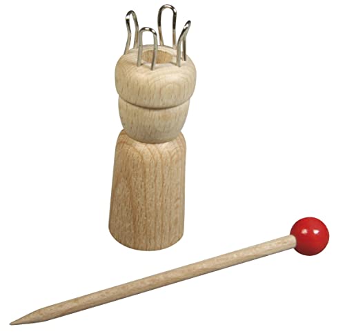 Rayher Hobby Rayher Strickliesel und Nadel aus Holz, Höhe 7,5 cm, 2,4 cm ø, 4 Metallschlaufen, Lochdurchmesser 1,0 cm, Strickkurbel, Holz FSC zertifiziert, 62439000 von Rayher