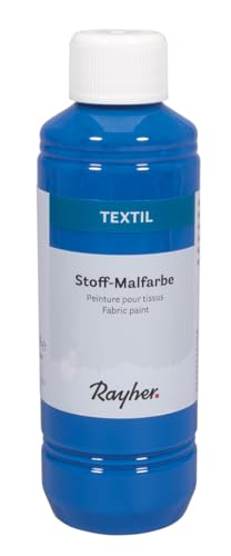 Rayher Textil Stoffmalfarbe, azurblau, Flasche 250 ml, cremige, leuchtende Acrylfarbe speziell für helle Textilien, hochdeckend, waschbeständig ohne Thermofixierung, 35065374 von Rayher