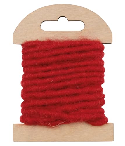 Rayher Wollkordel mit Jutekern, 5mm ø, klassikrot, SB-Holzkarte 3,5m, 55962287 von Rayher
