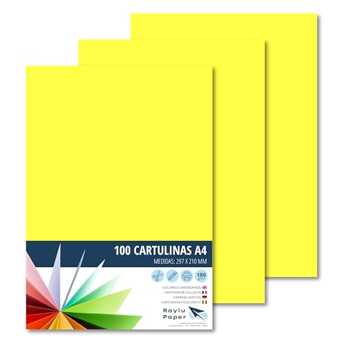 RAYLU PAPER – Tonpapier A4, 100 Stück Kartonpapier 180g/m², 210 x 297 mm, professionelle farbige Kartons für Büro, Kopierpapier, Buntes Papier zum Basteln (Zitronengelb) von RAYLU PAPER