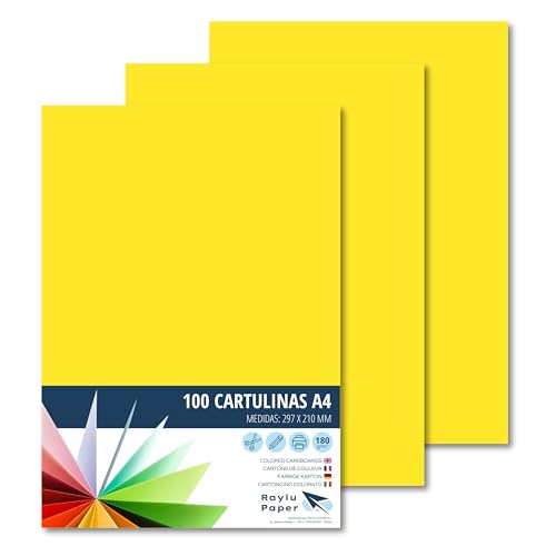 RAYLU PAPER – Tonpapier A4, 100 Stück Kartonpapier 180g/m², 210 x 297 mm, professionelle farbige Kartons für Büro, Kopierpapier, Buntes Papier zum Basteln (Kanariengelb) von RAYLU PAPER