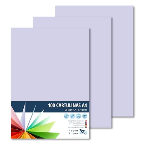 RAYLU PAPER – Tonpapier A4, 100 Stück Kartonpapier 180g/m², 210 x 297 mm, professionelle farbige Kartons für Büro, Kopierpapier, Buntes Papier zum Basteln (Lila) von RAYLU PAPER