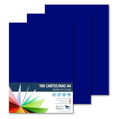 RAYLU PAPER – Tonpapier A4, 100 Stück Kartonpapier 180g/m², 210 x 297 mm, professionelle farbige Kartons für Büro, Kopierpapier, Buntes Papier zum Basteln (Überseeblau) von RAYLU PAPER