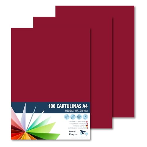 RAYLU PAPER – Tonpapier A4, 100 Stück Kartonpapier 180g/m², 210 x 297 mm, professionelle farbige Kartons für Büro, Kopierpapier, Buntes Papier zum Basteln (Granatrot) von RAYLU PAPER