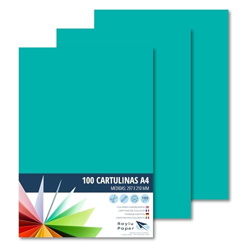 RAYLU PAPER – Tonpapier A4, 100 Stück Kartonpapier 180g/m², 210 x 297 mm, professionelle farbige Kartons für Büro, Kopierpapier, Buntes Papier zum Basteln (Minzgrün) von RAYLU PAPER