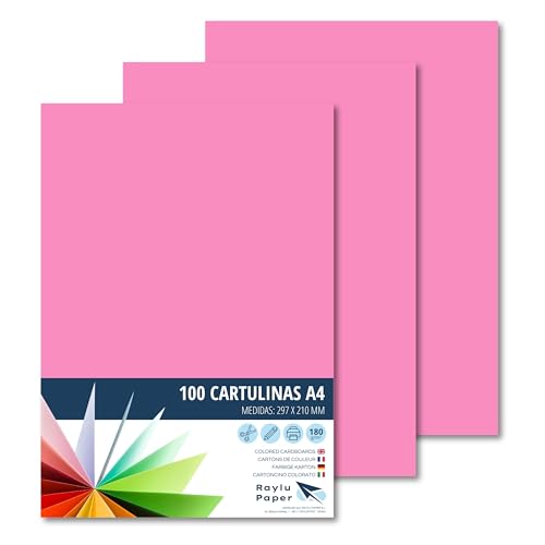 RAYLU PAPER – Tonpapier A4, 100 Stück Kartonpapier 180g/m², 210 x 297 mm, professionelle farbige Kartons für Büro, Kopierpapier, Buntes Papier zum Basteln (Kaugummirosa) von RAYLU PAPER