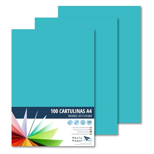 RAYLU PAPER – Tonpapier A4, 100 Stück Kartonpapier 180g/m², 210 x 297 mm, professionelle farbige Kartons für Büro, Kopierpapier, Buntes Papier zum Basteln (Türkisblau) von RAYLU PAPER