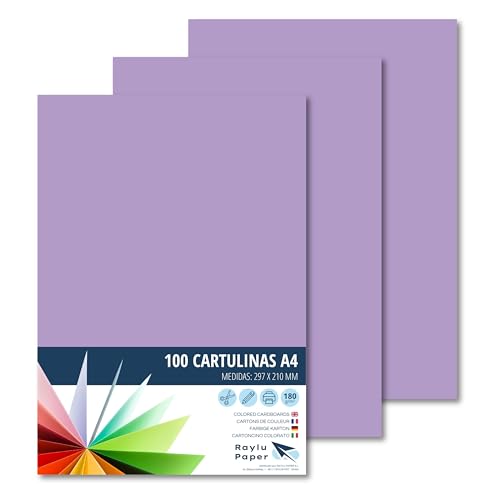RAYLU PAPER – Tonpapier A4, 100 Stück Kartonpapier 180g/m², 210 x 297 mm, professionelle farbige Kartons für Büro, Kopierpapier, Buntes Papier zum Basteln (Violett) von RAYLU PAPER