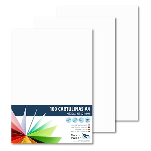 RAYLU PAPER – Tonpapier A4, 100 Stück Kartonpapier 180g/m², 210 x 297 mm, professionelle farbige Kartons für Büro, Kopierpapier, Buntes Papier zum Basteln (Weiß) von RAYLU PAPER
