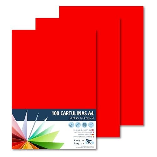 RAYLU PAPER – Tonpapier A4, 100 Stück Kartonpapier 180g/m², 210 x 297 mm, professionelle farbige Kartons für Büro, Kopierpapier, Buntes Papier zum Basteln (Tomatenrot) von RAYLU PAPER