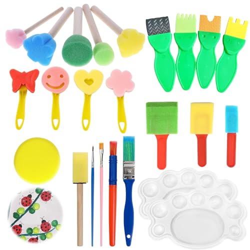 24 Stück Schwammpinsel Kinder Schwammpinsel Schaumstoffpinsel Malschwamm Schwamm Kunstunterricht Kinder, Stupfpinsel Schaumstoff Pinsel für DIY Malerei Handwerk Basteln. von Rbleote