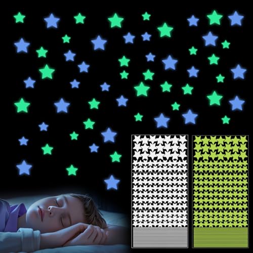 318 Stück Leuchtsterne Kinderzimmer,3D-Fluoreszenz Leuchtsterne Selbstklebend,Sterne Leuchtend Selbstklebend,für Baby's Schlafzimmer,Wohnzimmer Dekoration (Grün,Blau) von Rbleote