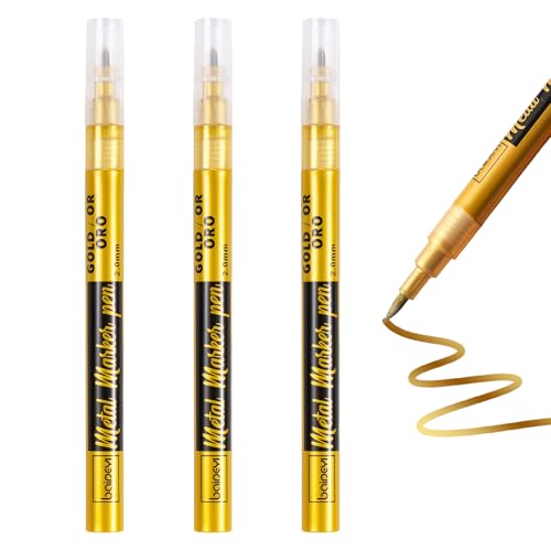 3er-Pack Grabstein Farbe, Goldstift Zum Schreiben, Goldener Stift, Permanent Marker Wasserfest Stift, Schnelltrocknend, Wetterfest, für Kleidung, Holz, Metall, Glas, Reifen, Gemälde, Fotoalben 3er-Pack Grabstein Farbe, Goldstift Zum Schreiben, Goldener Stift, Permanent Marker Wasserfest Stift, Schnelltrocknend, Wetterfest, für Kleidung, Holz, Metall, Glas, Reifen, Gemälde, Fotoalben von Rbleote