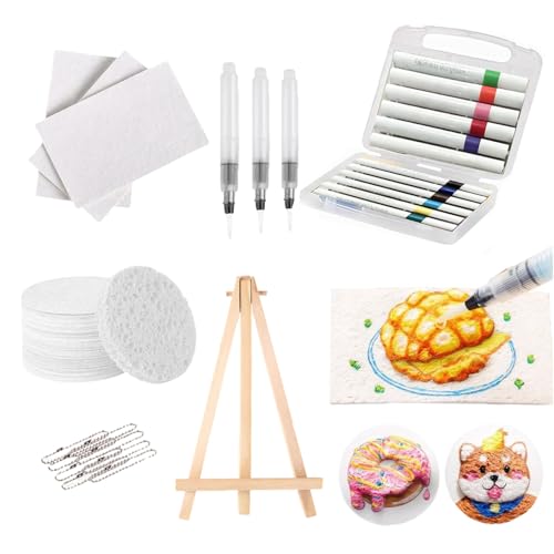 Magic Puffy Paint, 20 Stück Schaummalpapier, 3d Schaumstoff Malset, Magic 3d Schaum-Textur-Malset mit 12 Farben Stifte Wasserpinsel,Schaumstoff-Textur-Malpapier für Kinder DIY(Rechteck & Rund) von Rbleote